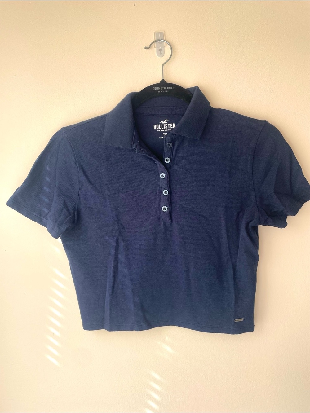 Kenneth Cole Navy Short-Sleeve Polo Crop Top